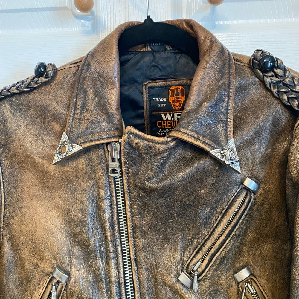 Vintage Chevignon Brown Genuine Leather Distressed Indie Biker Jacket Women S - Picture 6 of 16